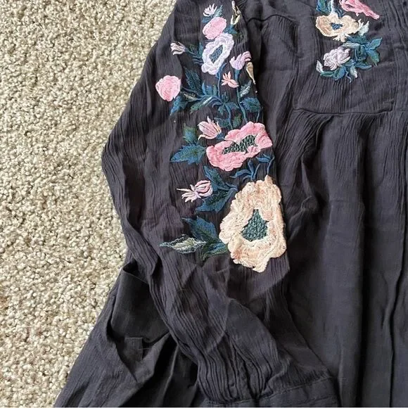 Woman’s Free People Black Smocked Mini Dress with Bishop Sleeves - Picture 5 of 10